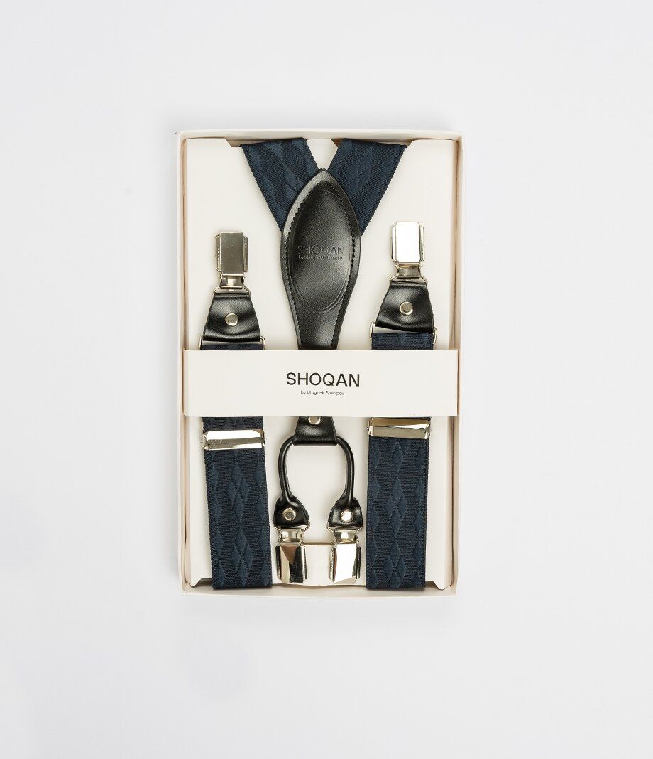 Темно-синие подтяжки в ромб