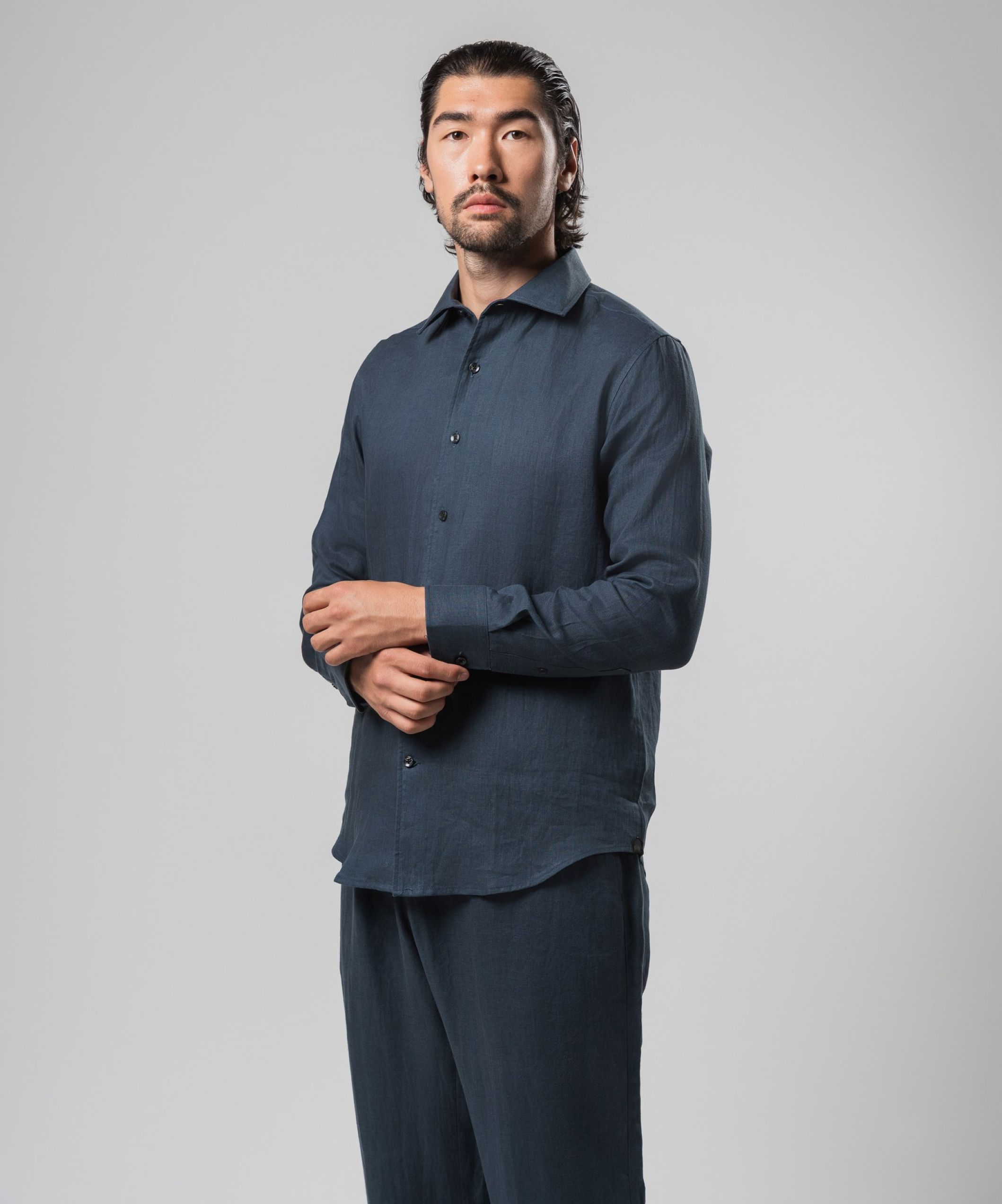 Льняной комплект синего цвета